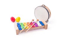 Musical set with triangle ( xylophone, tambourine, triangle, 2 maraca eggs )