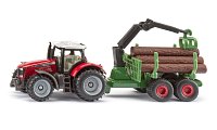 SIKU Blister - traktor Massey Ferguson s prívesom s kládami