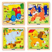 Displ.12ks - Puzzle ze 4 dílů ´´Mašinka´´, 4 motivy