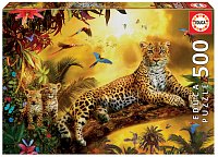 Puzzle 500 dielov - Leopard s mláďatami