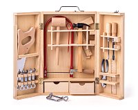 Metal tools in a wooden box - large