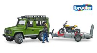 Voľný čas - Land Rover Defender s vlekom, motorkou a vodičom