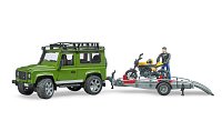 Voľný čas - Land Rover Defender s vlekom, motorkou a vodičom