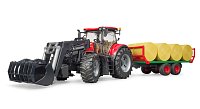Farmer - traktor s předním nakladačem, vlekem a 8 balíky sena