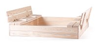 Square sandpit with cover - natural, with 2 benches