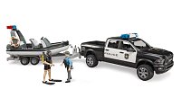 Konstrukční vozy - RAM policejní pickup s přívěsem a lodí