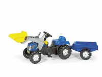 Šliapací traktor Rolly Kid New Holland modrý s nakladačom a vlečkou