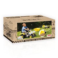 Velký šlapací traktor s rypadlem, žlutý