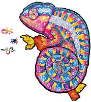 DREVENÉ FAREBNÉ PUZZLE - Hypnotický chameleón