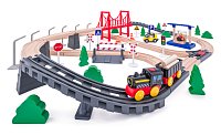 Train set with battery powered locomotive and bridge, 80 parts