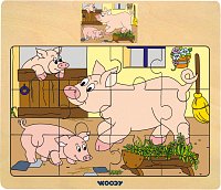 Displ. 12ks - Puzzle na desce ´´Mašinka´´ - zvířata s mláďaty