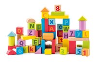 Blocks with alphabet and numbers in pastel colours, 60pcs