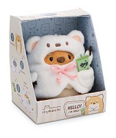 NICI plyš MyMochi Pejsek Hiro 8cm v kostýmu ledního medvěda a bubble tea,set dár. bal. 8,5x6,5x10cm
