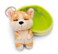 NICI klíčenka spící Pejsek Welsh Corgi 12 cm, světle zelený košík, GREEN