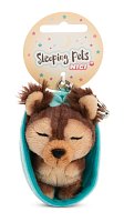 NICI klíčenka spící Pejsek Yorkshire 12 cm, světle modrý košík, GREEN