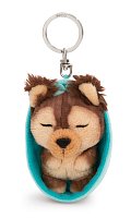 NICI klíčenka spící Pejsek Yorkshire 12 cm, světle modrý košík, GREEN