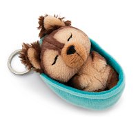 NICI klíčenka spící Pejsek Yorkshire 12 cm, světle modrý košík, GREEN