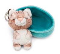 NICI klíčenka spící Kočička mourovatá 12 cm,světle modrý košík, GREEN