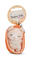 NICI klíčenka spící Kočička béžová 12 cm, oranžový košík, GREEN