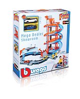 Bburago - STREET FIRE, Velká parkovací herní sada – garáž a showroom se dvěma autíčky,  1:43