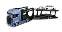 Bburago - STREET FIRE, Kamion s návěsem Multicar Carrier Scania 770S + Porsche Macan, 1:43