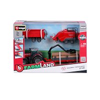Bburago - FARMLAND, Set Massey Ferguson 8740S se třemi přívěsy, 10 cm