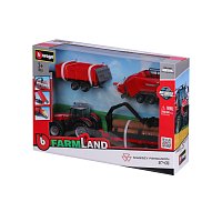 Bburago - FARMLAND, Set Massey Ferguson 8740S se třemi přívěsy, 10 cm