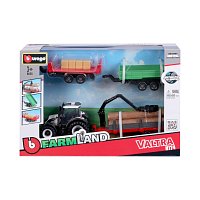Bburago - FARMLAND, Set Valtra N174 se třemi přívěsy, 10 cm