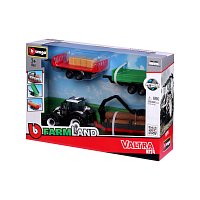 Bburago - FARMLAND, Set Valtra N174 se třemi přívěsy, 10 cm