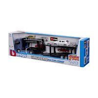 Bburago - STREET FIRE, Kamion s návěsem Multicar Carrier Scania 770S + Porsche Macan, 1:43