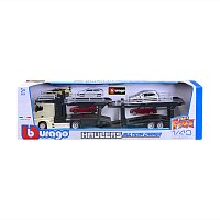 Bburago - STREET FIRE, Kamion s návěsem Multicar Carrier M-B Actros + VW Polo GTI Mark 5