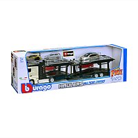 Bburago - STREET FIRE, Kamion s návěsem Multicar Carrier M-B Actros + VW Polo GTI Mark 5