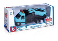 Bburago – STREET FIRE, Přepravní vozidlo Flatbed Transport + Renault Clio, 1:43