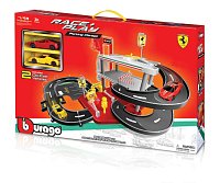 Bburago - FERRARI Race + Play, Garáž a parkoviště se dvěma autíčky, 1:43