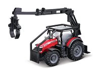 Bburago - FARMLAND, Lesní traktor se 3 kládami Traktor Massey Ferguson 8740S, 10 cm