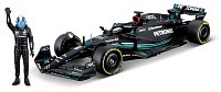 Bburago – RACE Formula F1 s figúrkou jazdca, Mercedes-AMG W14 E Performance (2023) #63 Russell, 1:24