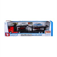 Bburago - STREET FIRE, Kamion s návěsem Multicar Carrier M-B Actros + Reanult Captur, 1:43