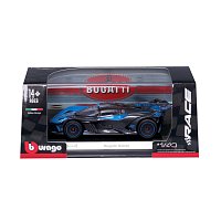 Bburago - RACE, Bugatti Bolide v dekorativním boxu, černá metalíza-modrá, 1:43