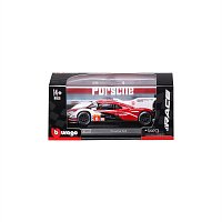 Bburago - RACE, Porsche 963 v dekorativním boxu, bílá-červená, 1:43