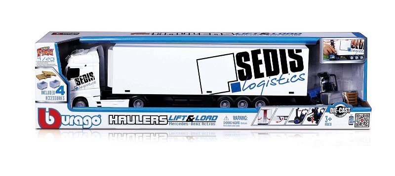 Bburago - HAULERS LIFT & LOAD, M-B Actros kamion s přívěsem + příslušenství, 1:43