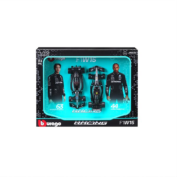 Bburago - FORMULA RACING, 2 Pack - Mercedes-AMG W15 (2024), #44 L. Hamilton + #63 G. Russel, 1:43