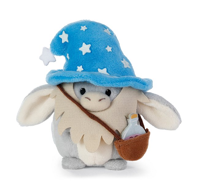 NICI plyš MyMochi Oslík Earl 8cm s kouzelným lektvarem a kostýmem čaroděje, dárkové balení
