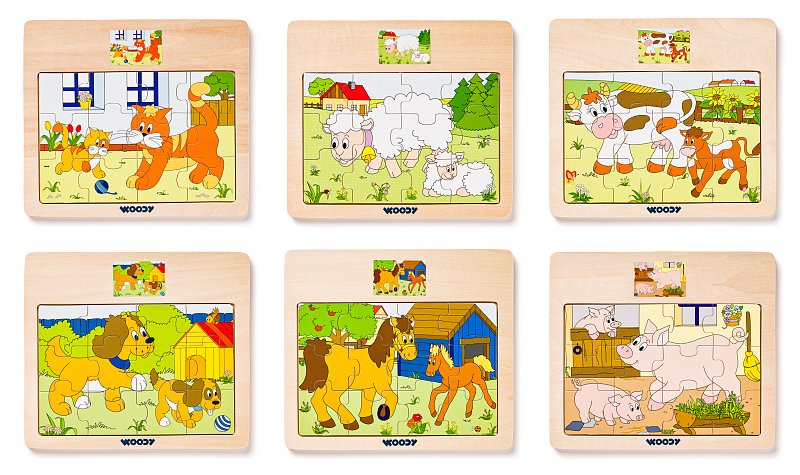 Displ. 12ks - Puzzle na desce ´´Mašinka´´ - zvířata s mláďaty