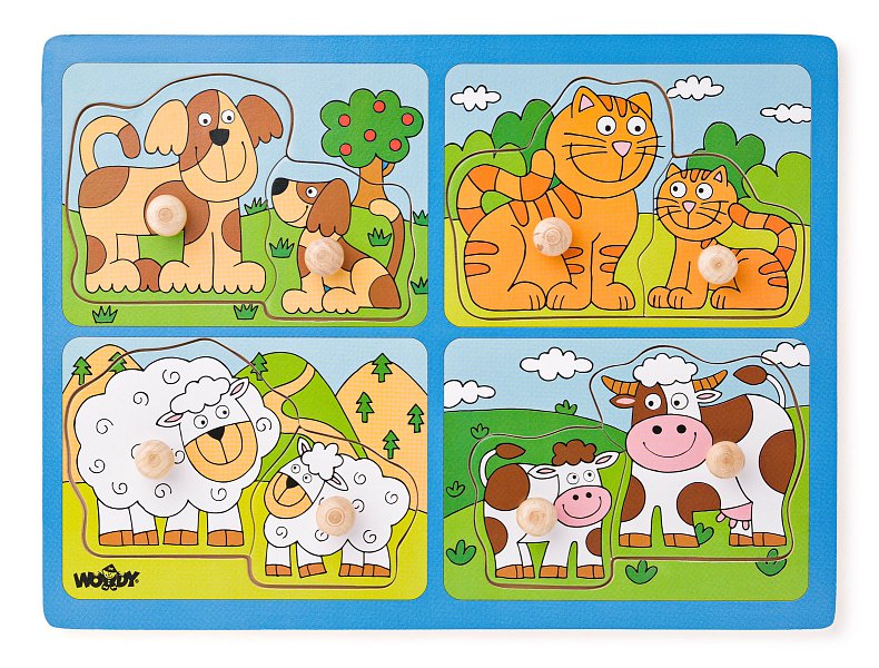 Puzzle pro nejmenší  s úchyty - domácí zvířata s mláďaty,