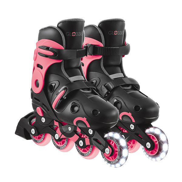 Inline brusle GO SKATES se svítícím předním kolečkem vel. 34-37, černo-růžové