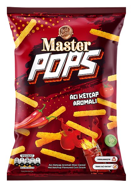 Master Pops - Kukuřičný snack s příchutí pikantního kečupu, 90 g