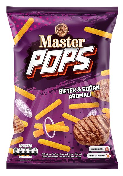 Master Pops - Kukuřičný snack s příchutí hovězí a cibule, 90 g