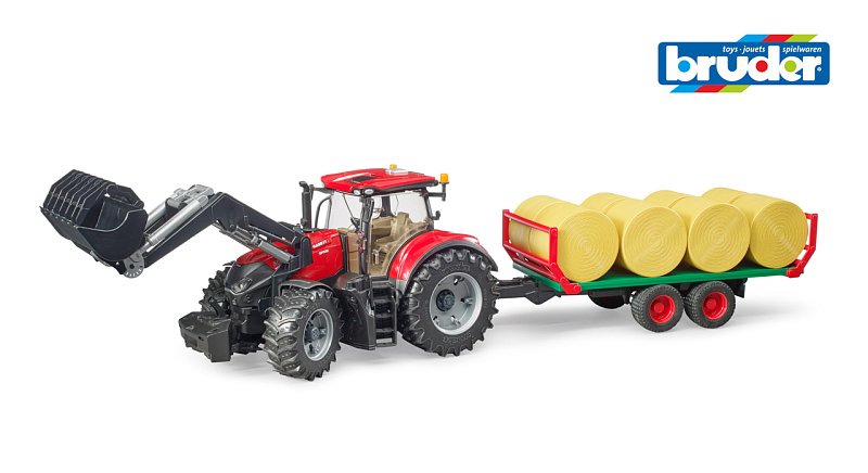 Farmer - traktor s předním nakladačem, vlekem a 8 balíky sena