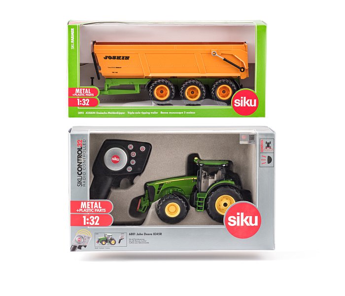 SIKU Control - limitovaná edice traktor John Deere + vlek JOSKIN 1:32