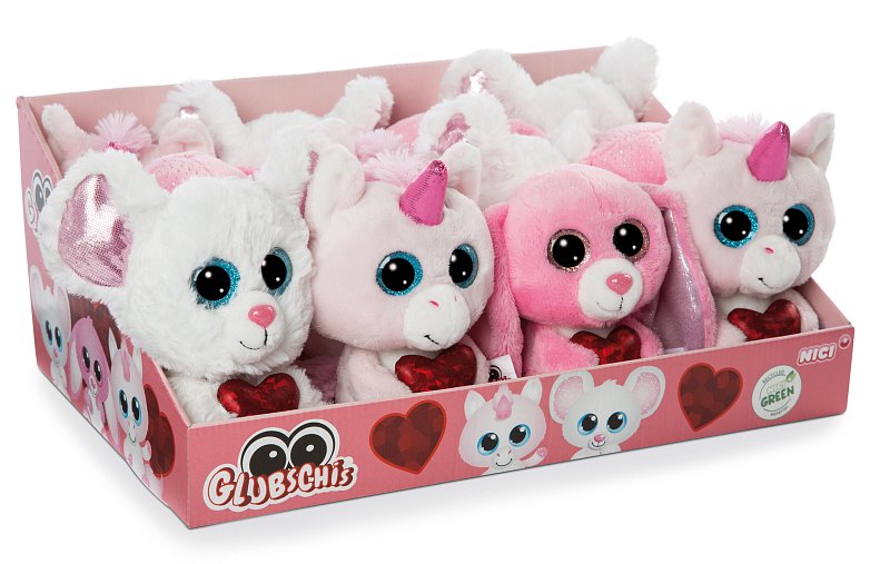 NICI Glubschis DISPLAY plyš Myška, Jednorožec a Králíček 15cm, 12ks á 3 druhy, GREEN